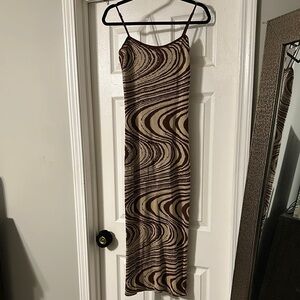 Windsor Brown and Cream Spaghetti Strap Midi Dress